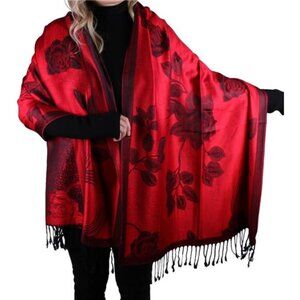 Promise Women Soft Silky Pashmina Reversible Floral Rose Shawl Wrap Scarf